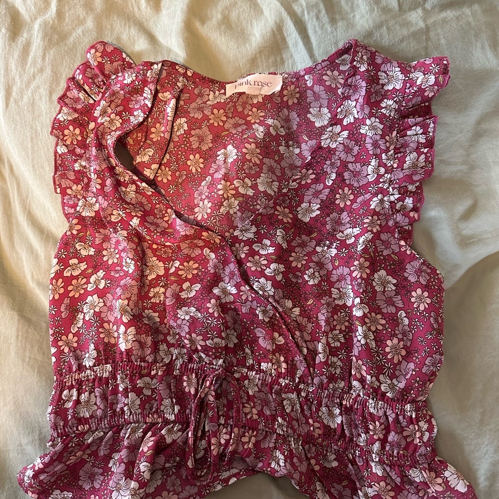 Pink Rose Women's Ruffled Floral Blouse